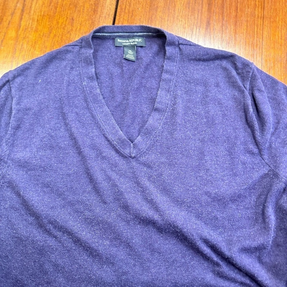 Banana‎ Republic Sweater Mens XL Plum Silk Cotton Cashmere Luxury Blend Pullover
